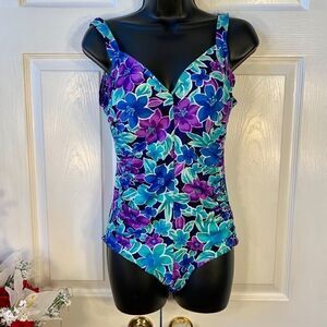 BLU & PURPLE FLOWERED ONE-PIECE by GABAR SIZE 12